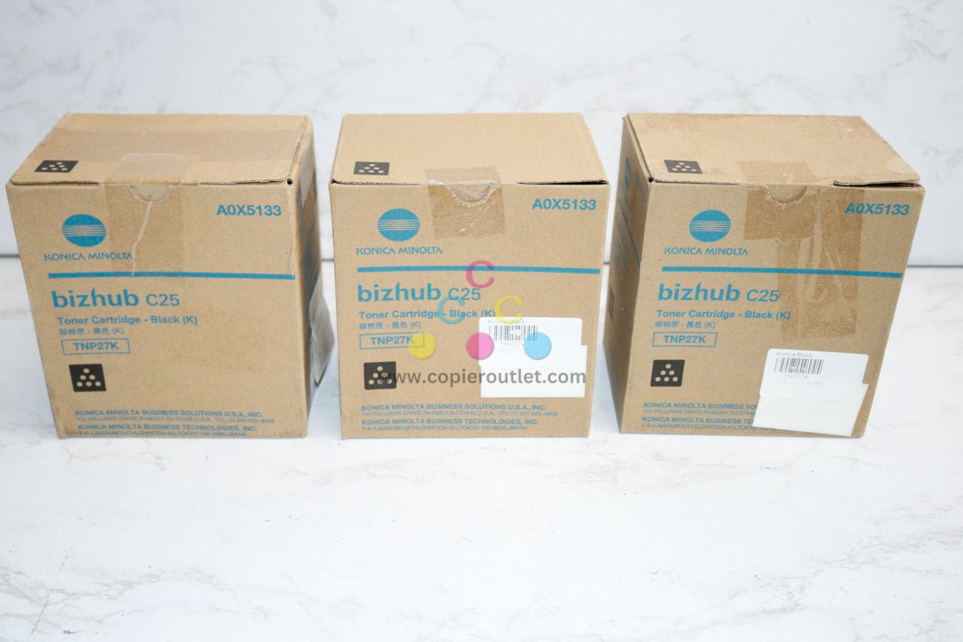3 New Open OEM Konica Minolta Bizhub C25 Black Toners TNP27K, TNP-27K A0X51333