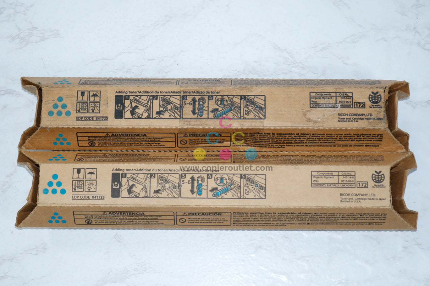 2 OEM Ricoh Savin Lanier MP C400/ C240/ LD140C Cyan Print Cartridges 418725