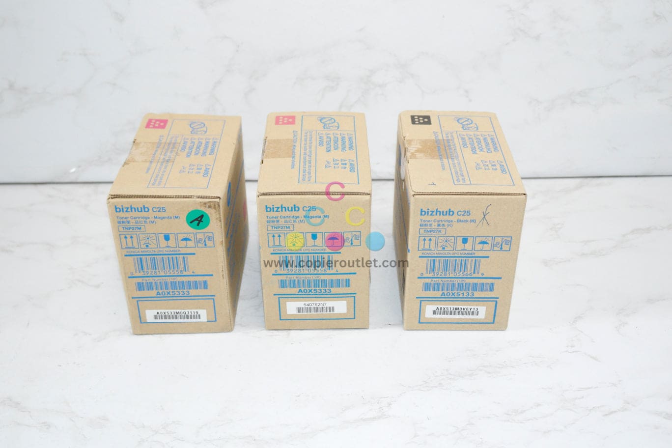 3 OEM Konica Minolta Bizhub C25 Magenta & Black Toners TNP27M,TNP27K Same Day Ship