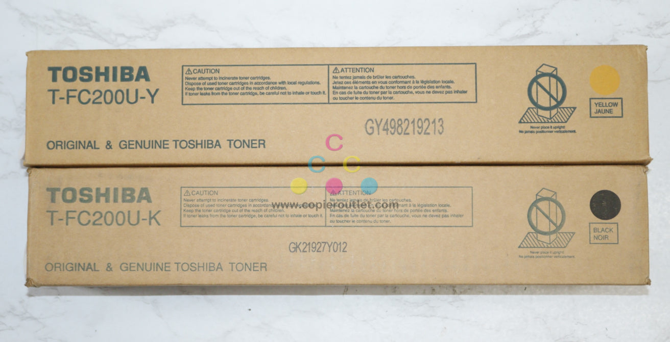 2 OEM Toshiba e-STUDIO2000AC, 2500AC Yellow & Black Toners T-FC200U-Y,T-FC200U-K