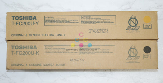 2 OEM Toshiba e-STUDIO2000AC, 2500AC Yellow & Black Toners T-FC200U-Y,T-FC200U-K