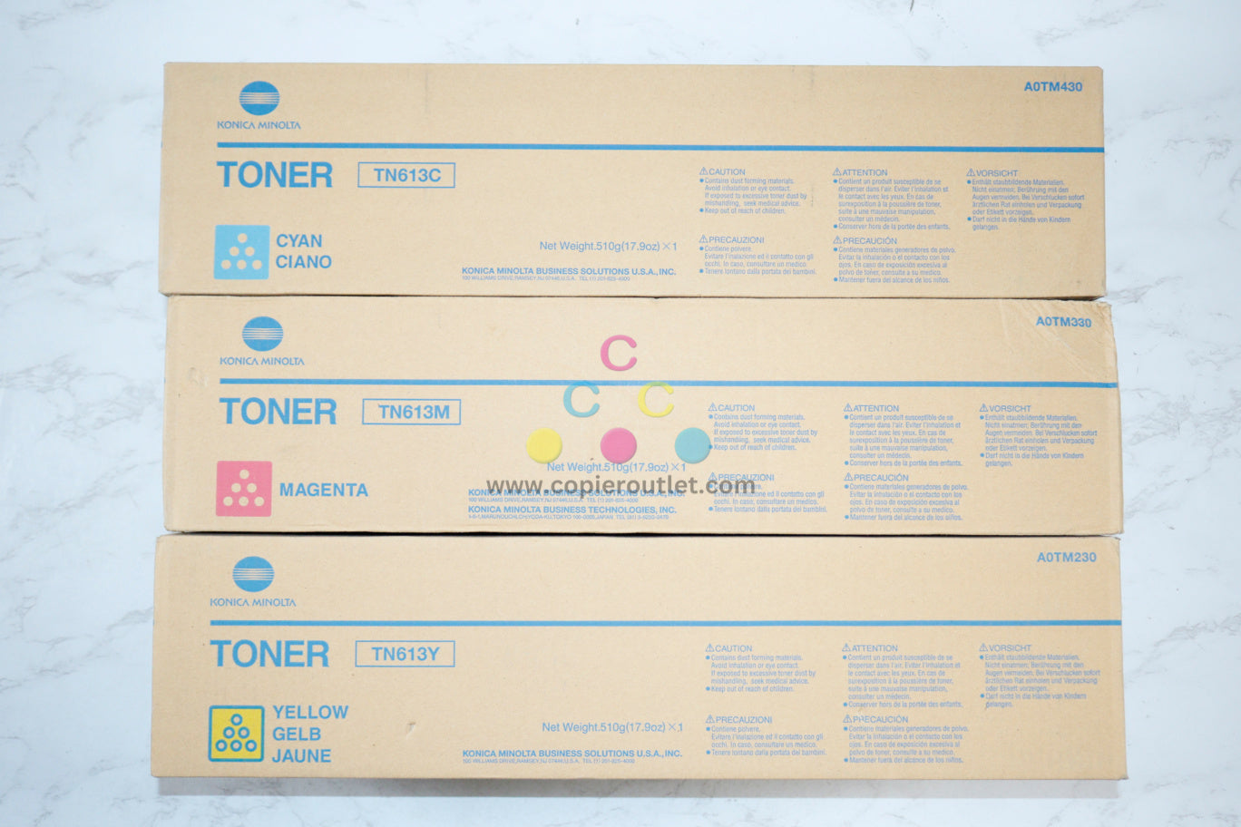 3 OEM Konica Minolta BH C452/C552/C652 TN613 CMY Toners Same Day Ship