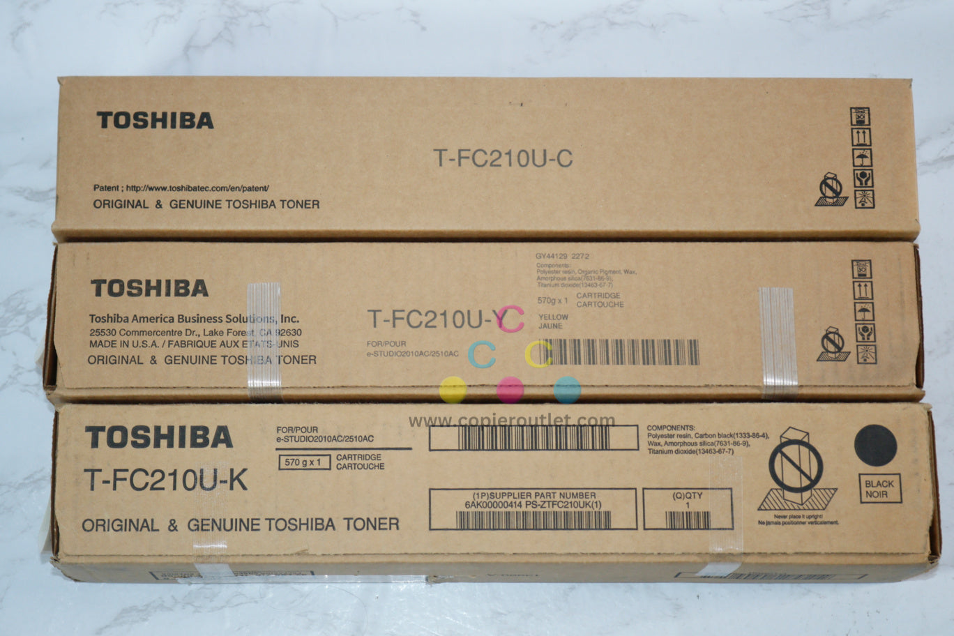 3 New OEM Toshiba eSTUDIO 2010AC/2510AC, T-FC210U/T-FC210U CYK Toner Cartridges