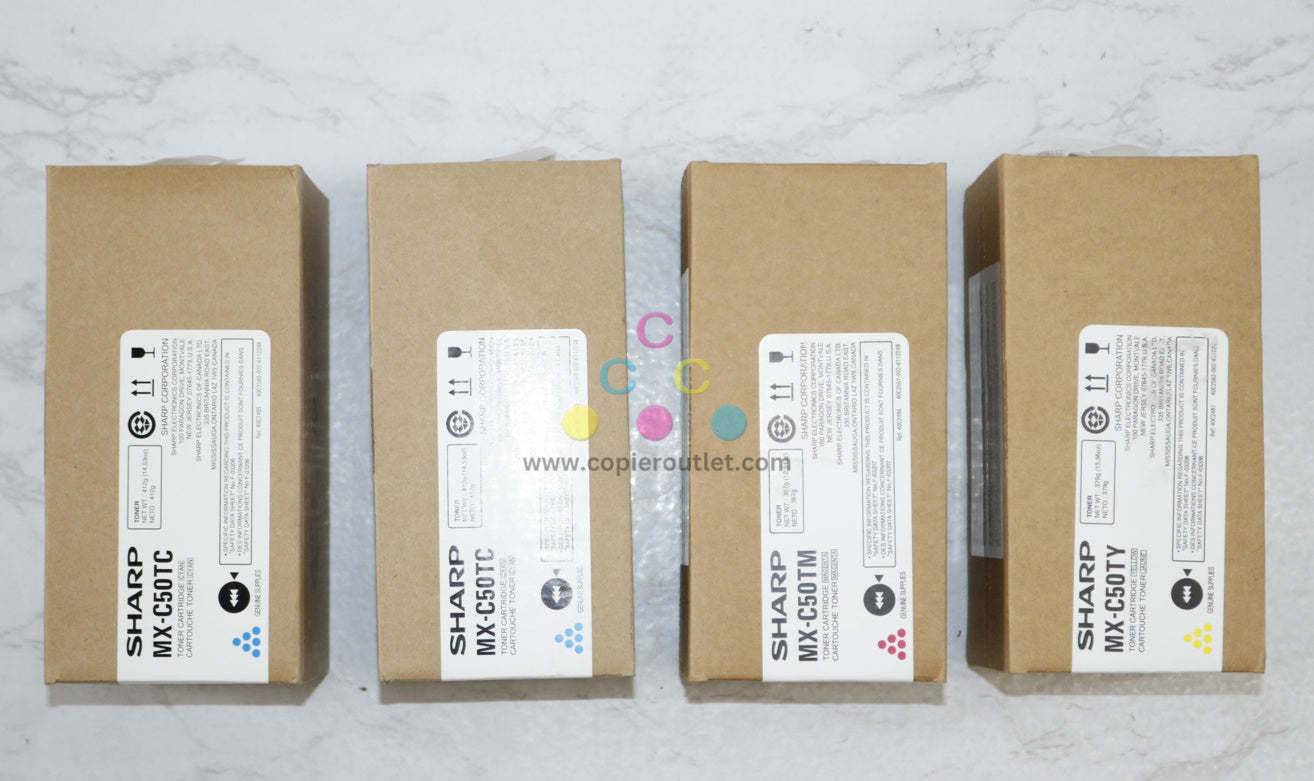 4 New OEM Sharp MX-C407F, MX-C507F CCMY Toners MX-C50TC, MX-C50TM,MX-C50YTY