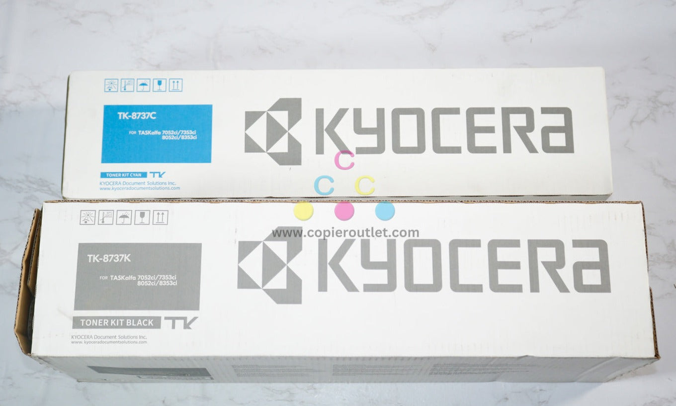 2 OEM Kyocera TASKalfa 7052ci,7353ci,8052ci,8353ci Cyan & Black Toner TK-8737C,TK-8737K