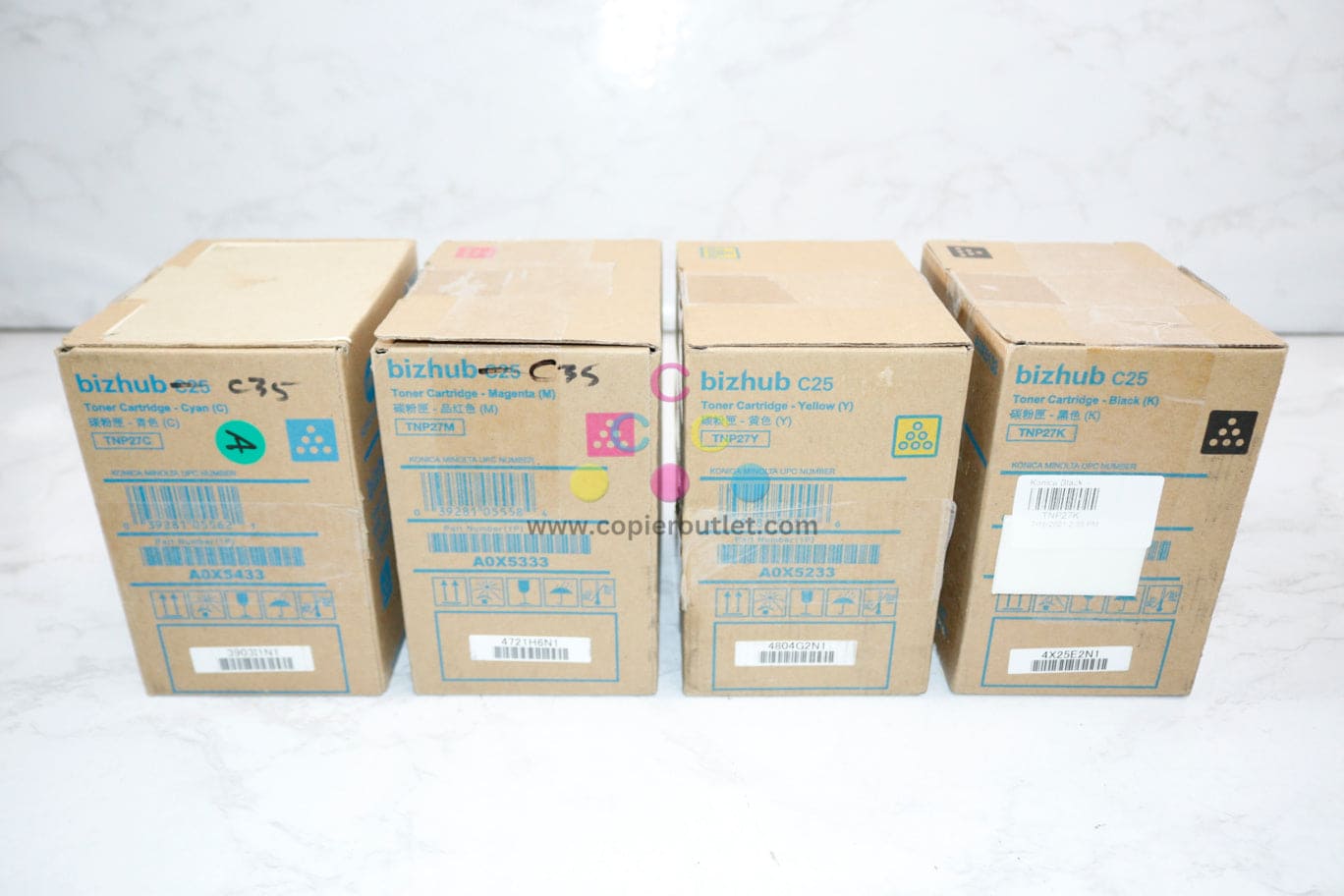 4 New Open OEM Konica Minolta Bizhub C25 TNP27 CMYK Toners Same Day Shipping