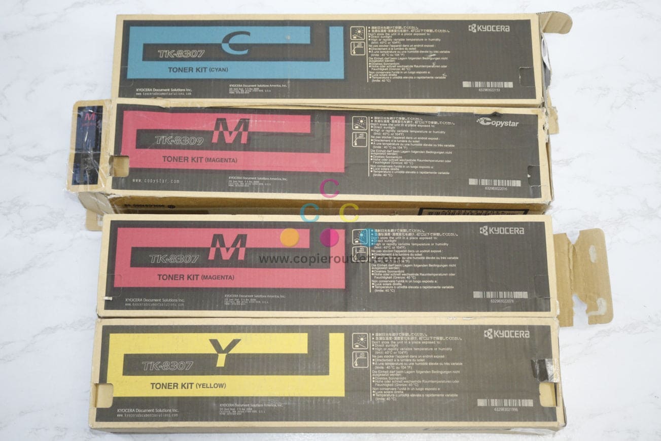 4 Open OEM Kyocera 3050ci,3051ci,3550ci,3551ci TK-8307CMY & TK-8309M Toners