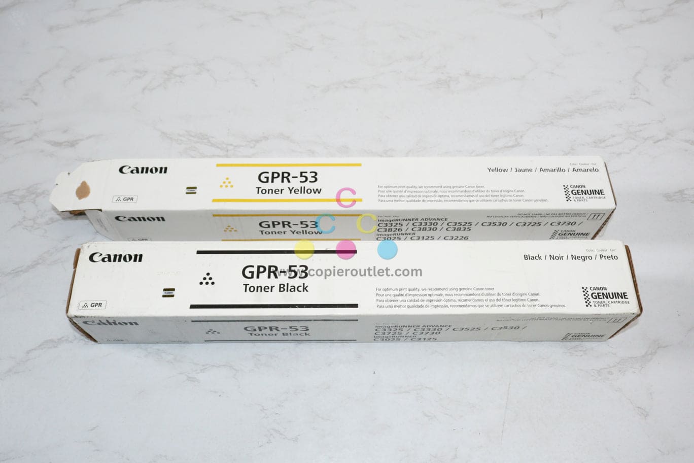 2 OEM Canon iRA C3325,C3330,C3525,C3530 Toners GPR-53Y, GPR-53K (Open Yellow)