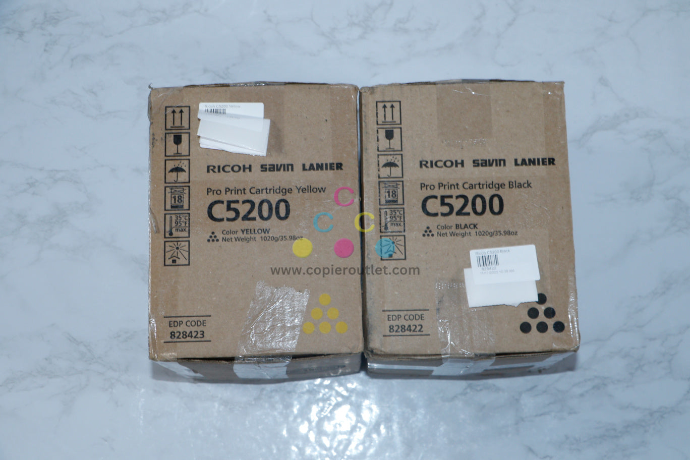 Lot of 2 Ricoh C5200 828423Y & 828422K Toner Cartridges Ricoh Pro C5200S,C5210s
