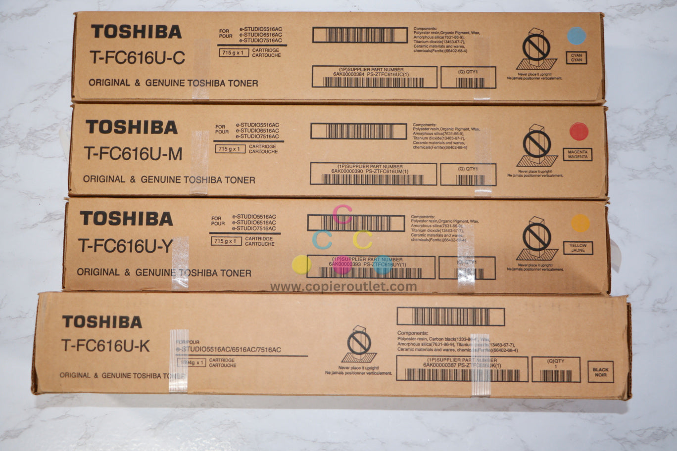 New OEM Toshiba eStudio5516AC,6516AC,7516AC CMYK Toners T-FC616U-C,M,Y,K