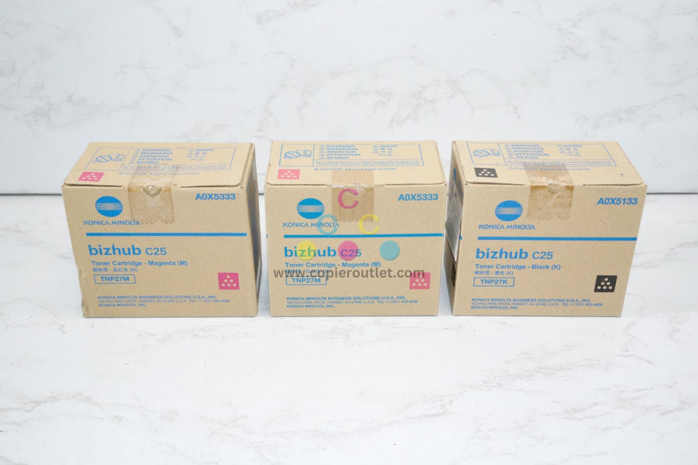 3 OEM Konica Minolta Bizhub C25 Magenta & Black Toners TNP27M,TNP27K Same Day Ship