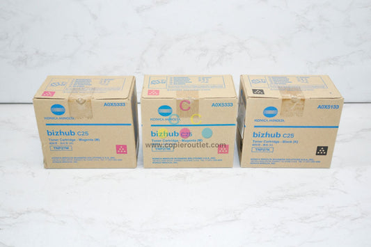 3 OEM Konica Minolta Bizhub C25 Magenta & Black Toners TNP27M,TNP27K Same Day Ship