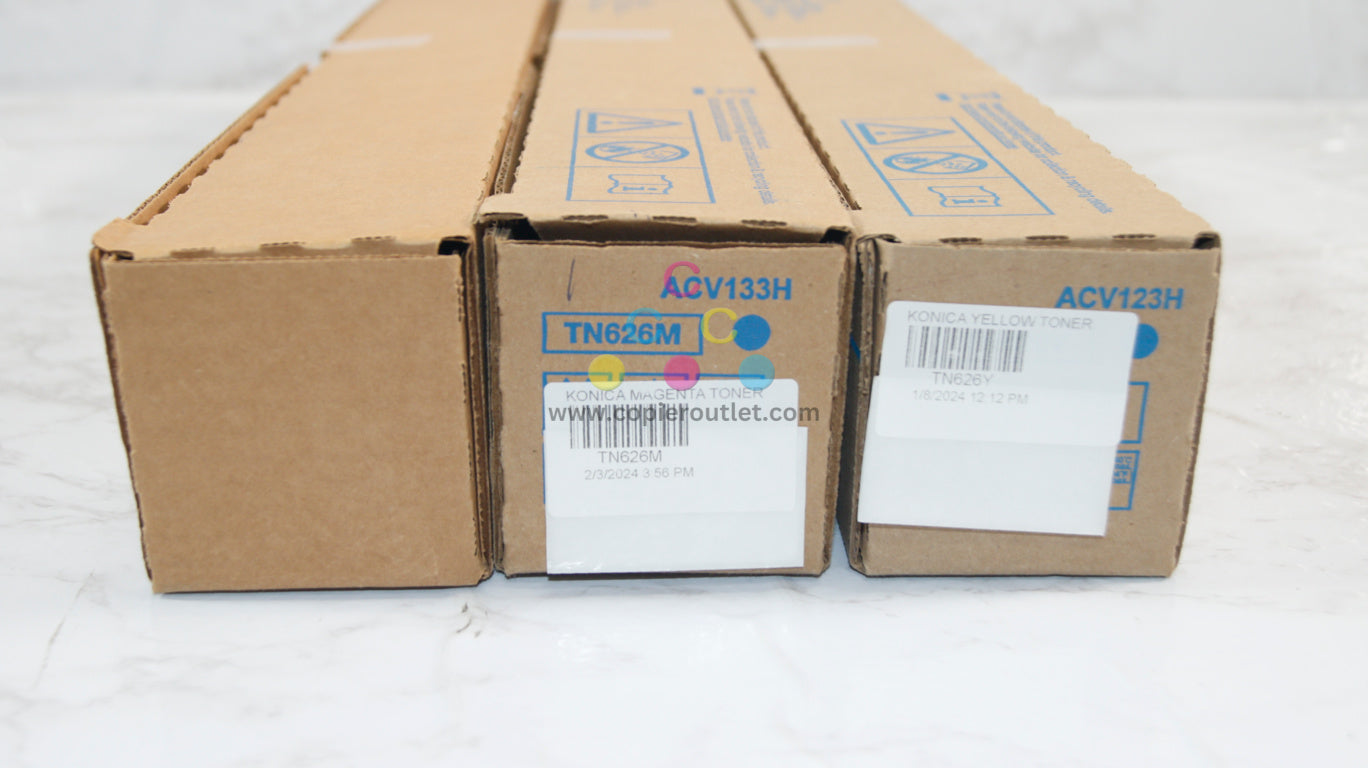 3 OEM Konica C450i,C550i,C650i TN626 CMY Low Yield Toners(Cyan in Plain Box)