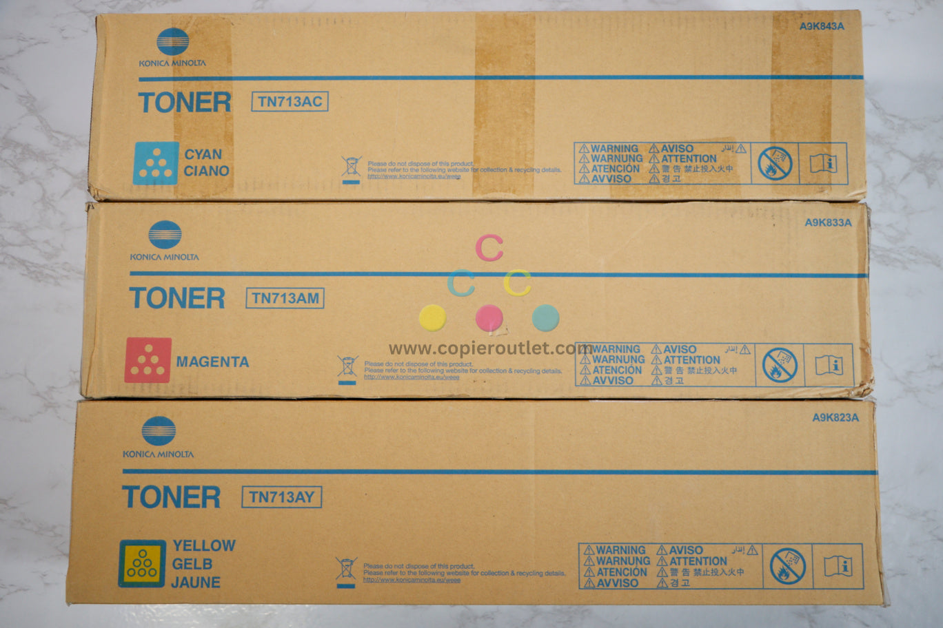 New OEM Konica Minolta Bizhub C659,C759 CMY Toner set TN713AC,TN713AM,TN713AY