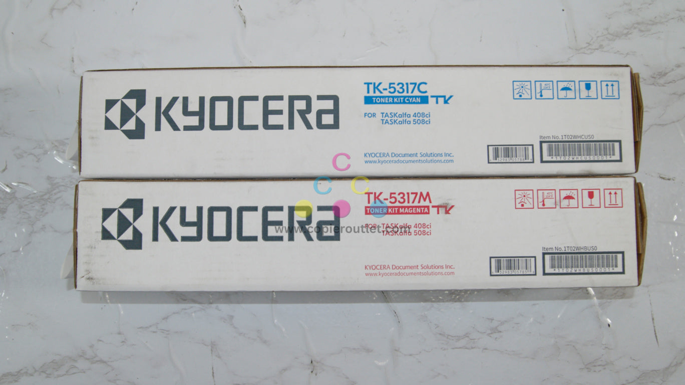 2 New OEM Kyocera TASKalfa 408ci,508ci TK-5317 Cyan & Magenta Toners