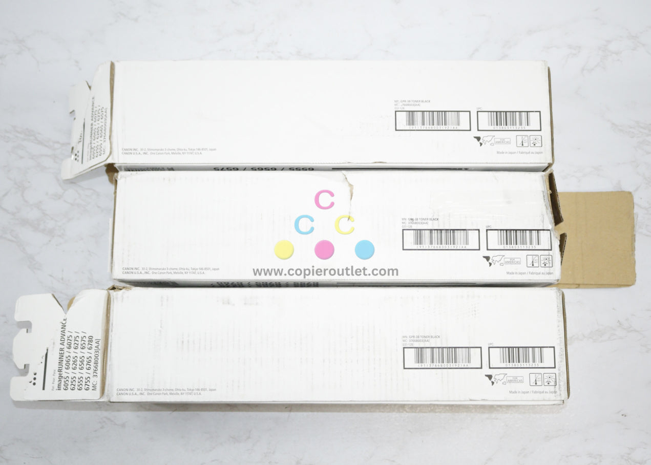3 Open Box OEM Canon iRUNNER 6055/ 6065/ 6075, GPR-38 Black Toners 3766B003[AA]