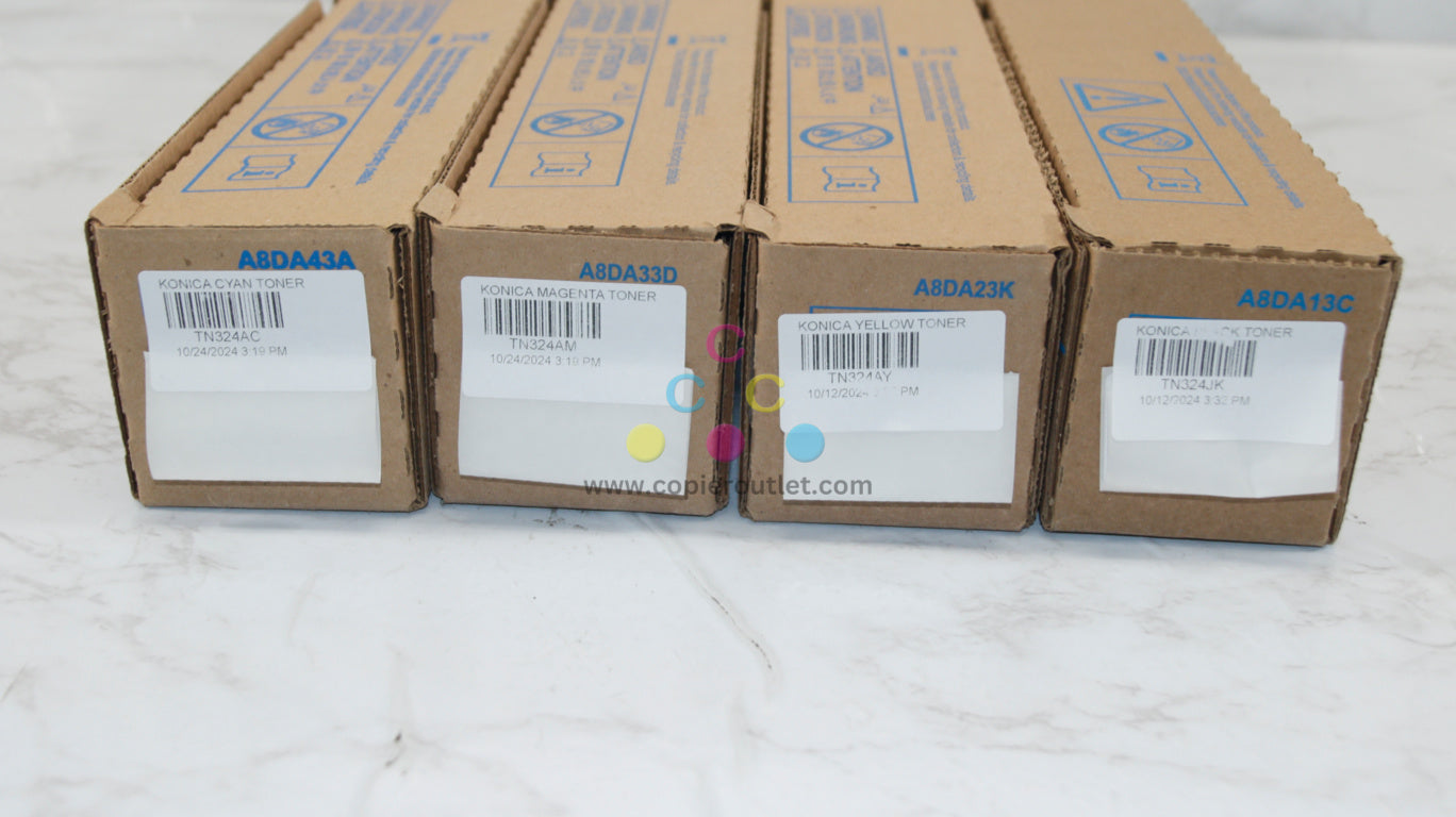 4 OEM Konica BH C258,C308,C368 TN324 AC,AM,AY,JK Toner Cartridges