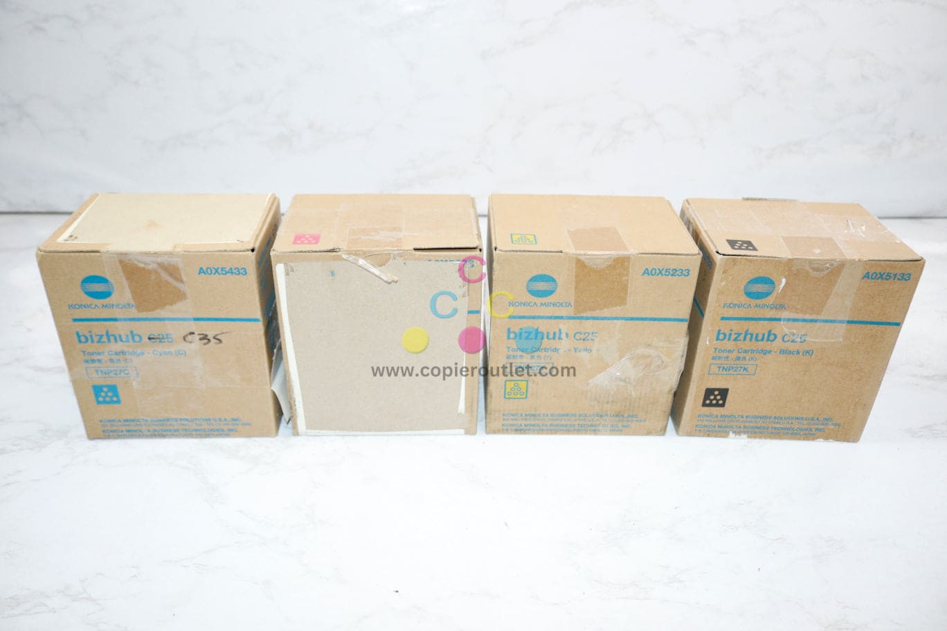 4 New Open OEM Konica Minolta Bizhub C25 TNP27 CMYK Toners Same Day Shipping