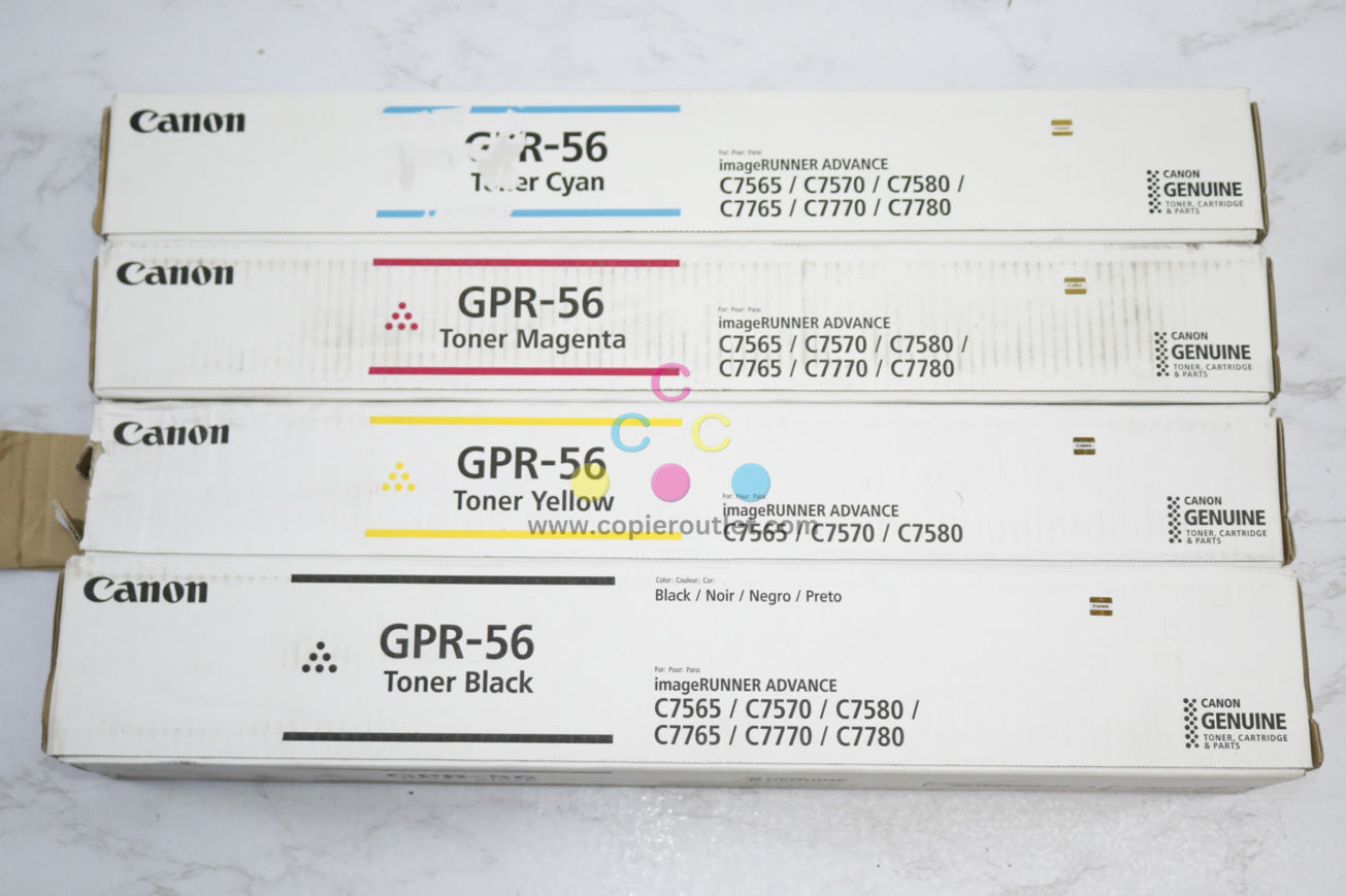 4 OEM Canon iR ADVANCE C7565i,C7570i,C7580i GPR-56 CMYK Toners (Open Yellow)