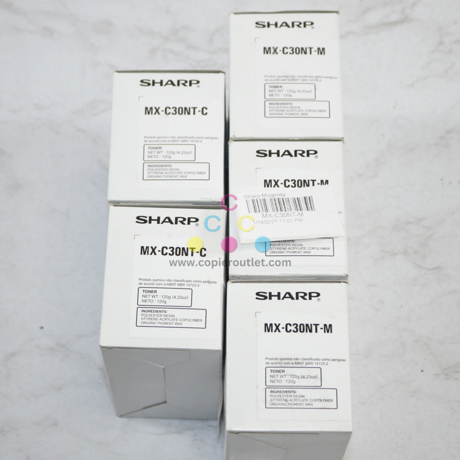 5 OEM Sharp MX-C300P,MX-303W,MX-304W CCMMM Toners MX-C30NT-C,MX-C30NT-M