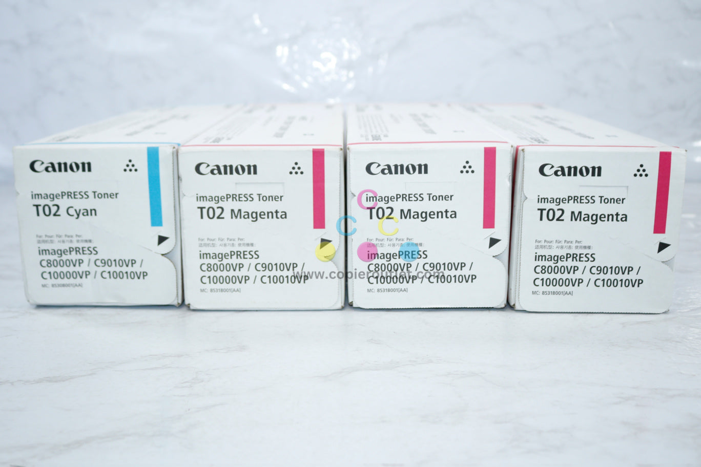 4 OEM Canon iPRESS C8000VP,C9010VP,C10000 T02 CMMM Toners 8531B001,8530B001