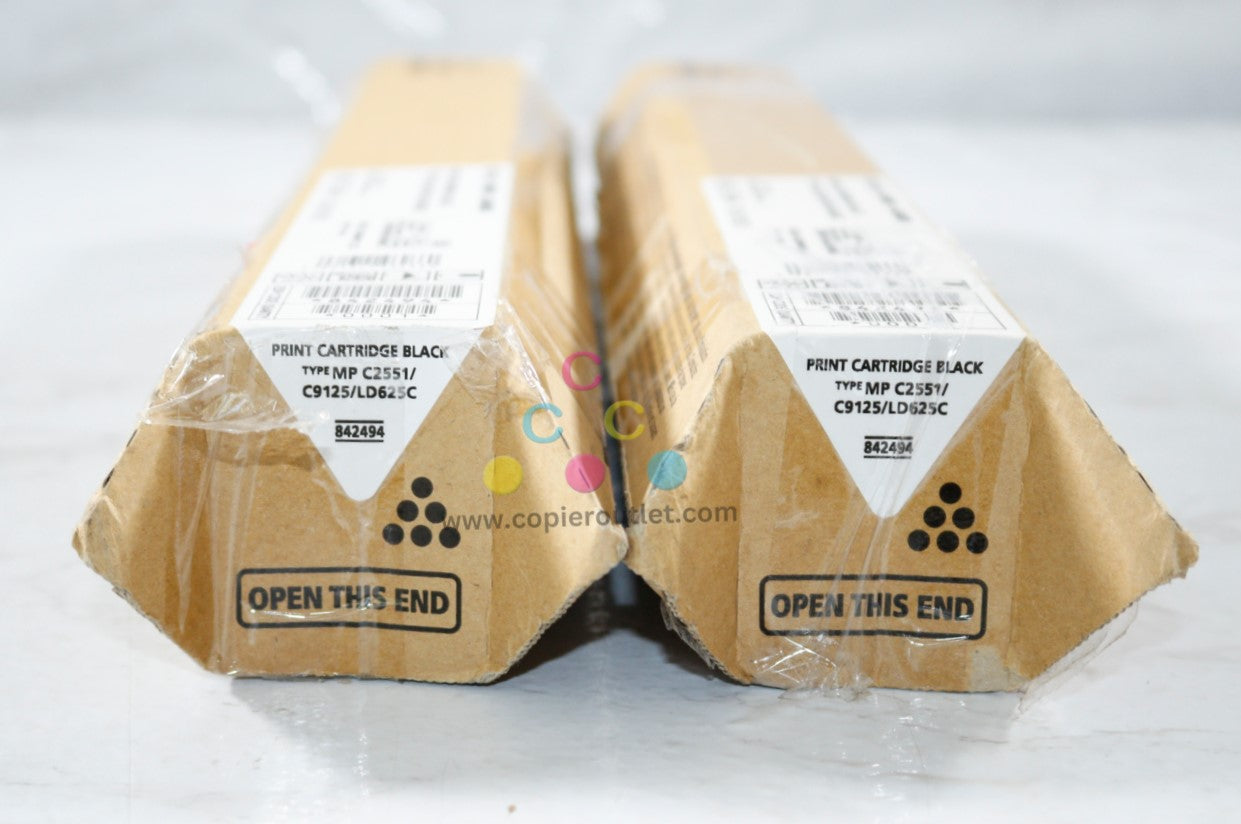 2 New OEM Ricoh Aficio MPC2551, C9125, LD625C Black Toner Cartridges 842494