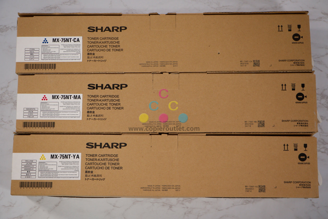 Genuine Sharp  MX-6500N MX-7090N MX-7500N MX-8090N MX-75NT CMY Toner Cartridges