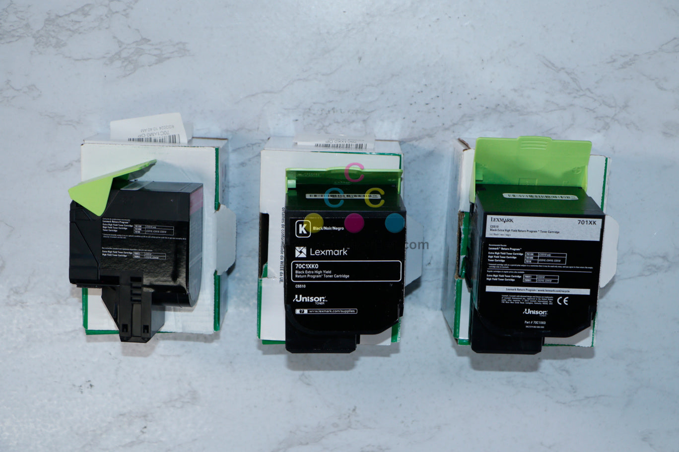 3 Open OEM Lexmark CS510 Extra High Yield MKK Toner Cartridges 70C1XM0,70C1XK0