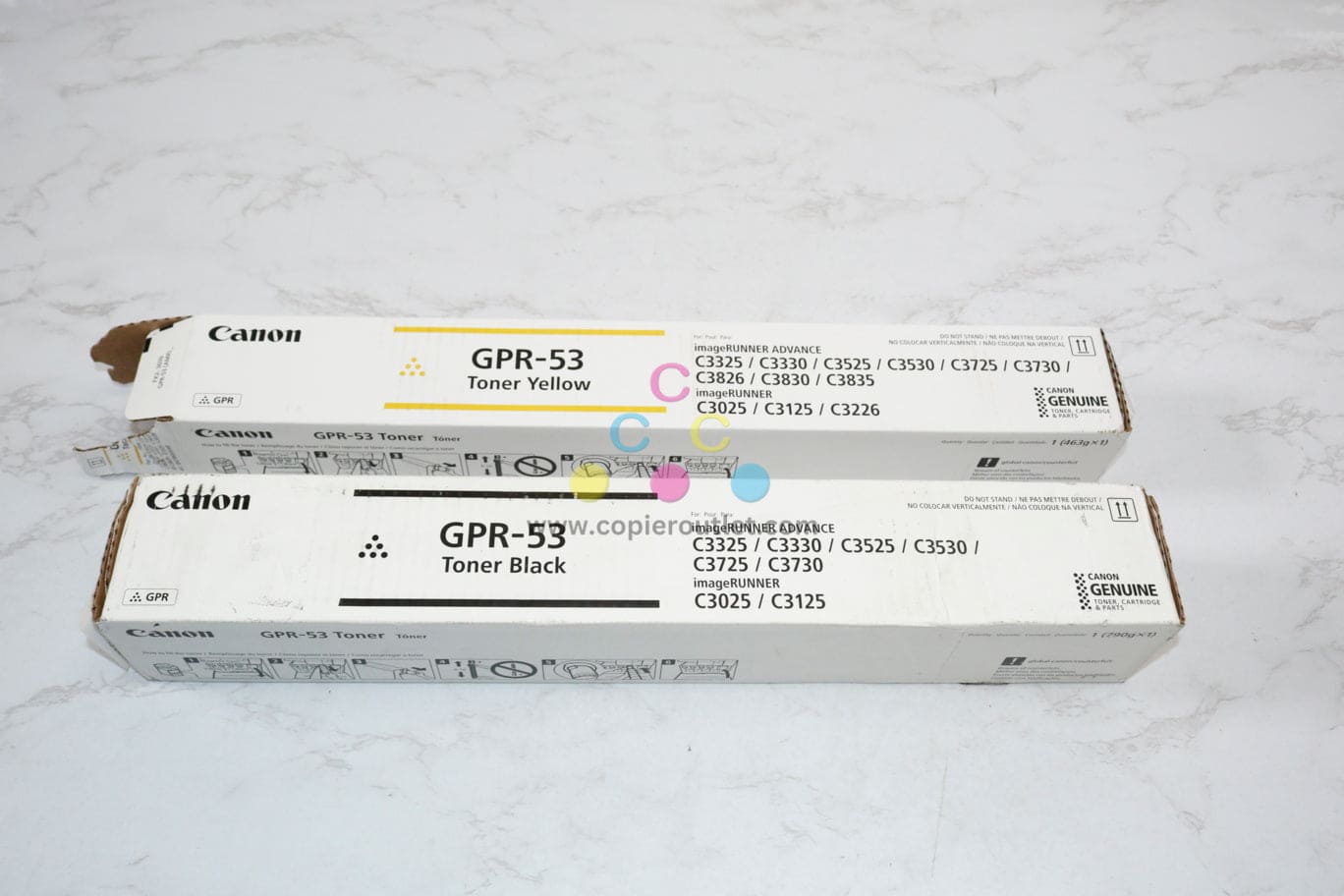 2 OEM Canon iRA C3325,C3330,C3525,C3530 Toners GPR-53Y, GPR-53K (Open Yellow)