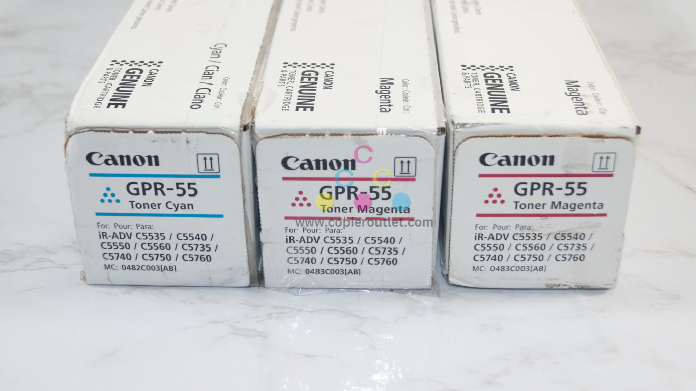 3 Cosmetic OEM Canon iR-ADV C5535,C5540,C5550,C5560 GPR-55 C,M,M Toners