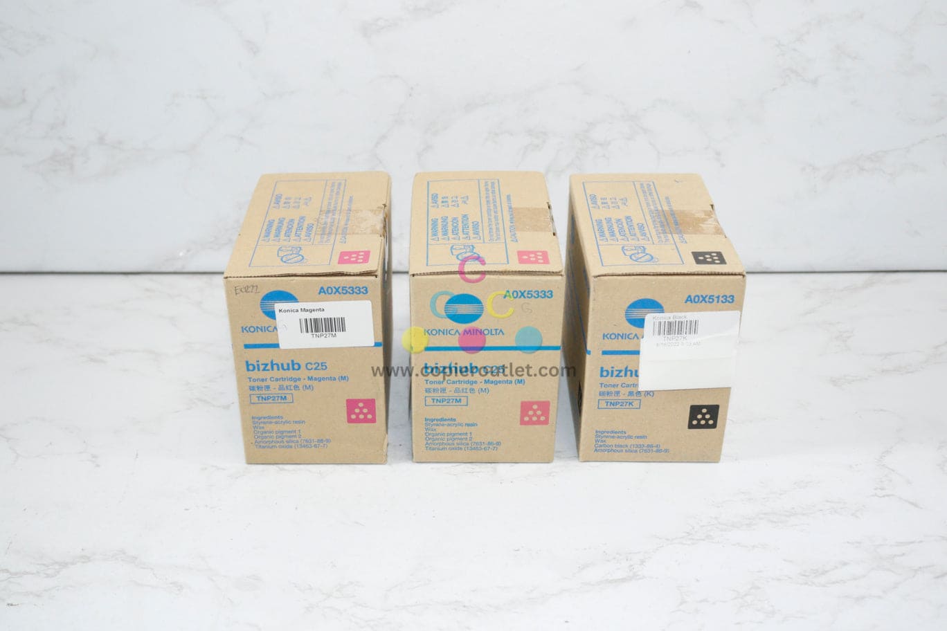 3 OEM Konica Minolta Bizhub C25 Magenta & Black Toners TNP27M,TNP27K Same Day Ship
