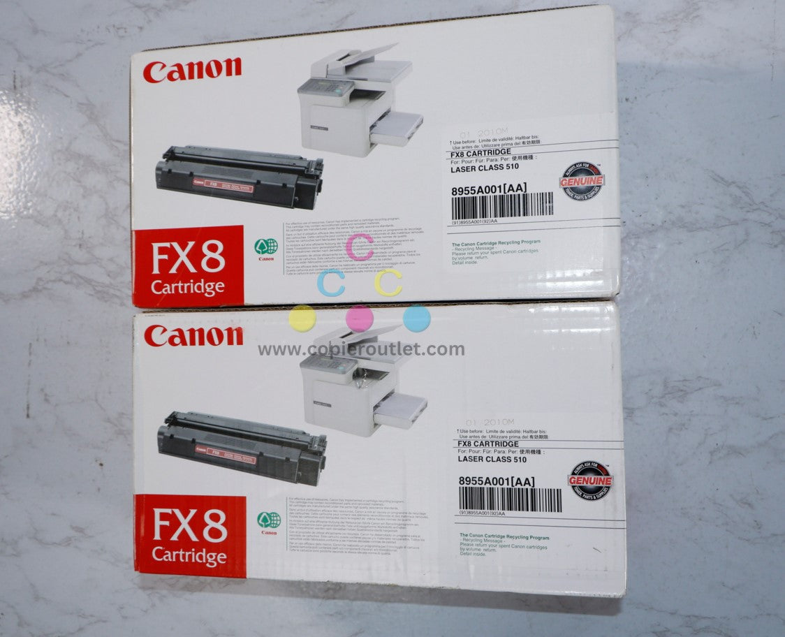 2 Cosmetic OEM Canon LaserCLASS 310,510 Black Toner Cartridges FX8, 8955A001[AA]