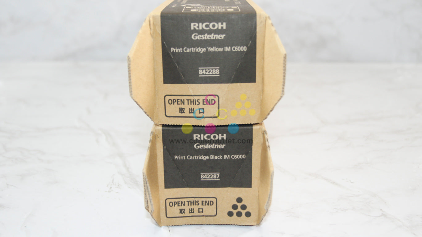 2 New OEM Ricoh IM C4500,C6000 Yellow & Black Toner Cartridges 842287, 842288