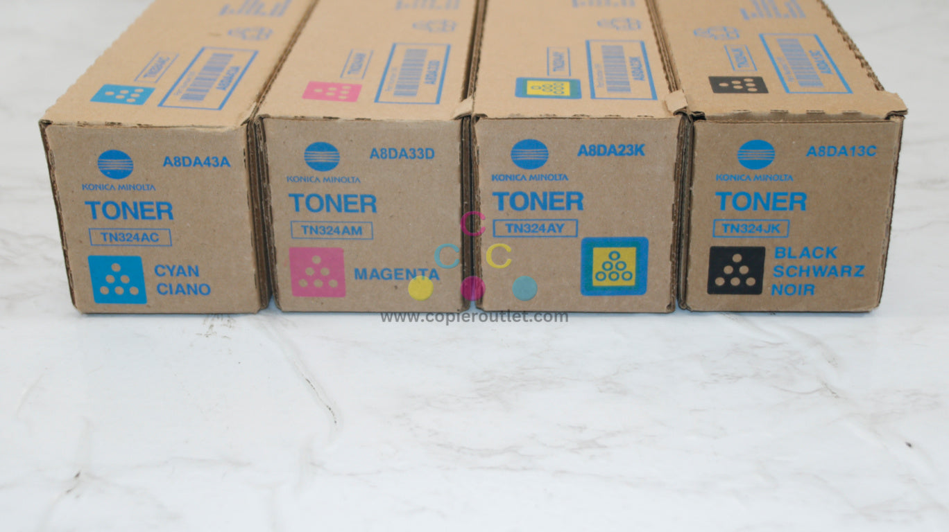 4 OEM Konica BH C258,C308,C368 TN324 AC,AM,AY,JK Toner Cartridges