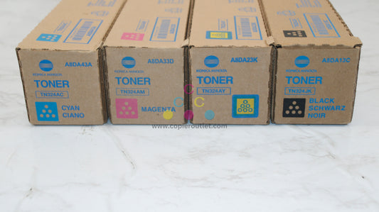 4 OEM Konica BH C258,C308,C368 TN324 AC,AM,AY,JK Toner Cartridges