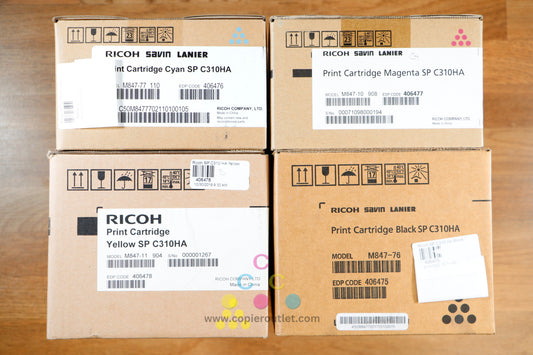 Genuine SP C310HA CMYK Hi Yield Toner Cart Set Ricoh Aficio SP C231N SP C342DN !