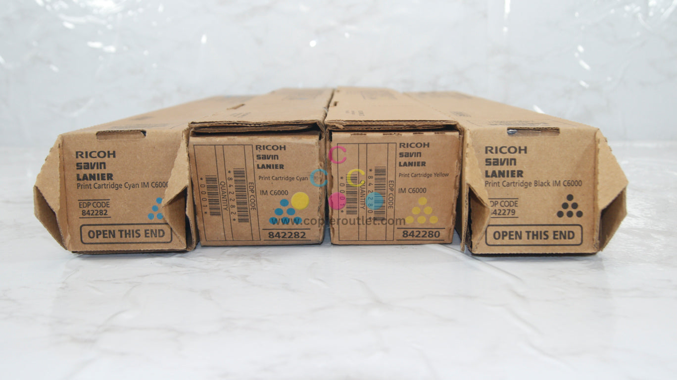 4 Genuine Ricoh IMC4500, C6000 CCYK Toners 842279, 842280, 842282 (No Magenta)