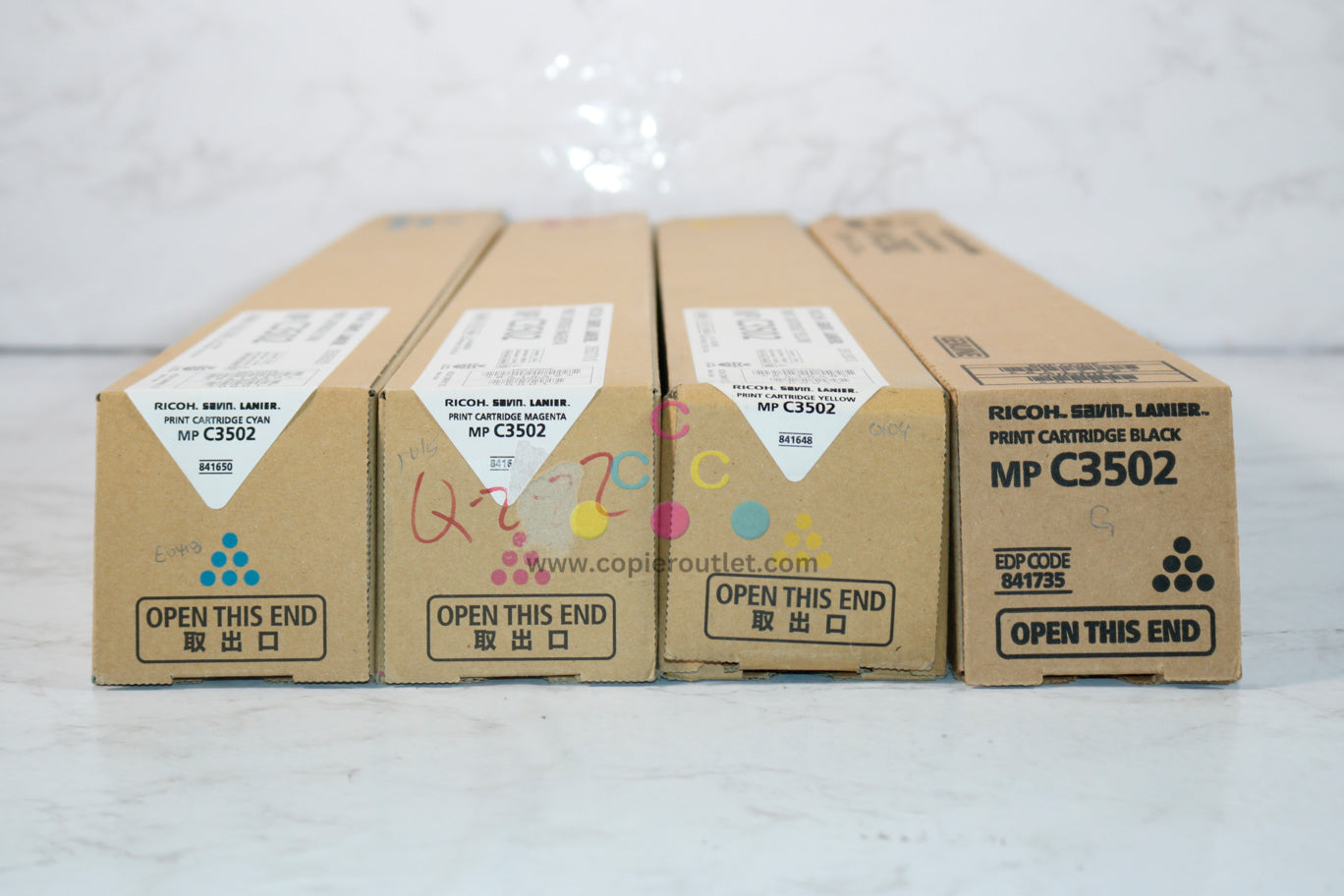 4 New OEM Ricoh MP C3002, C3502 CMYK Toners 841735,841648,841649,841650