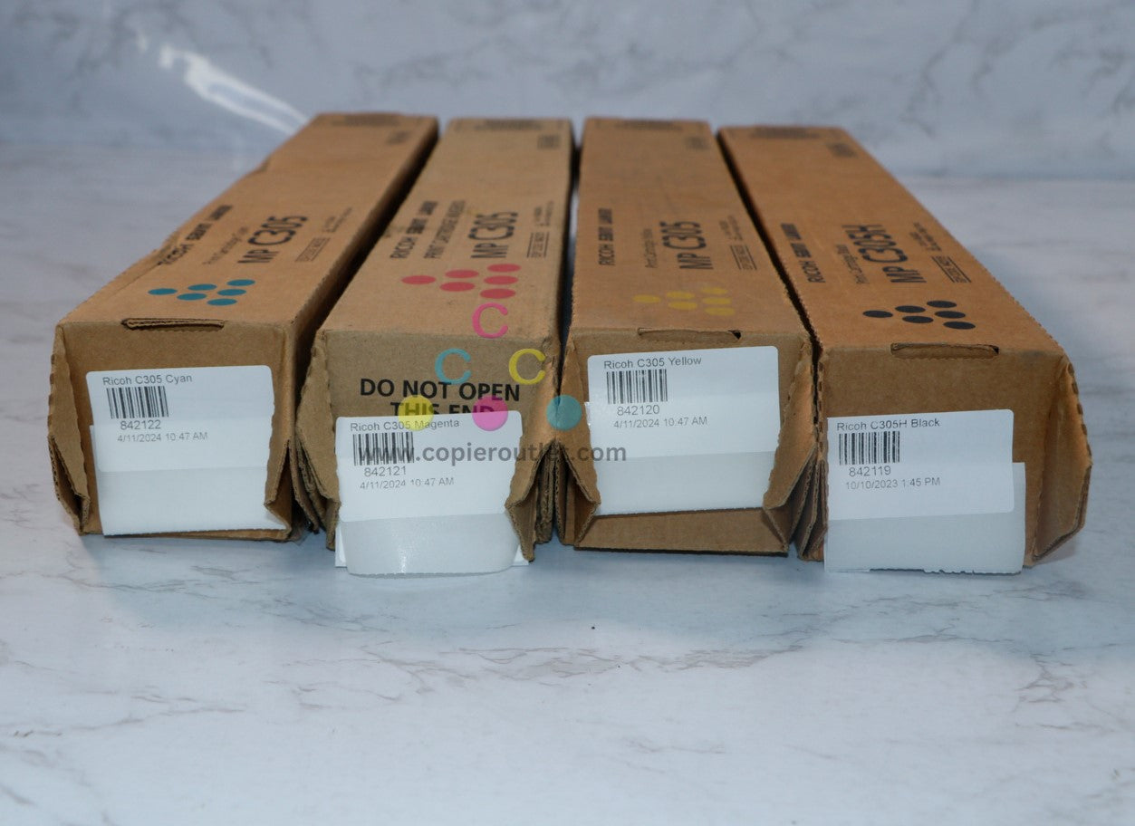 4 New OEM Ricoh MP C305SP CMYK Toner Cartridges 842119,842120,842121,842122