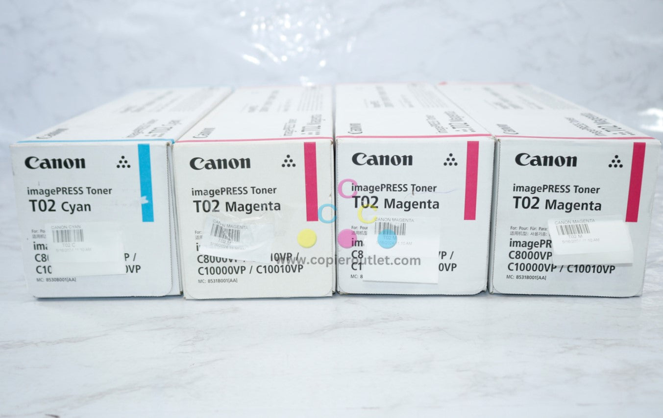 4 OEM Canon iPRESS C8000VP,C9010VP,C10000 T02 CMMM Toners 8531B001,8530B001