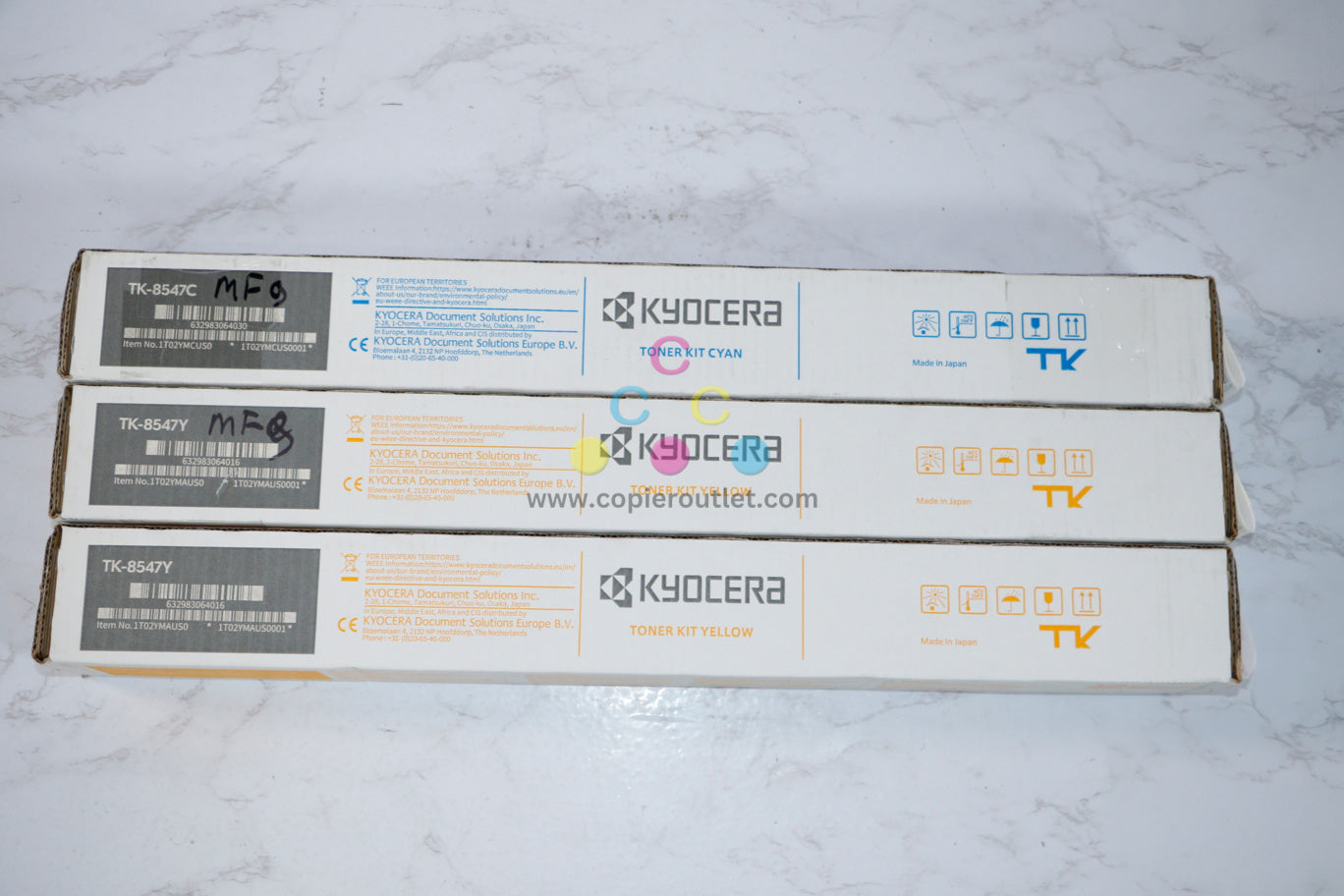 3 New OEM Kyocera TASKalfa 4054ci,5054ci Cyan & Yellow Toners TK-8547C, TK-8547Y