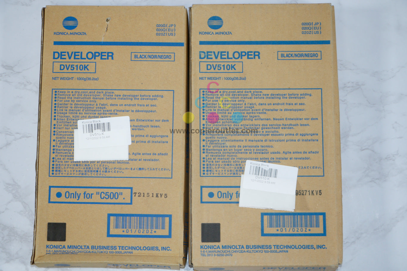 2 Open Box Genuine Konica Minolta DV510 Black Developer For Konica C500 Same Day Ship