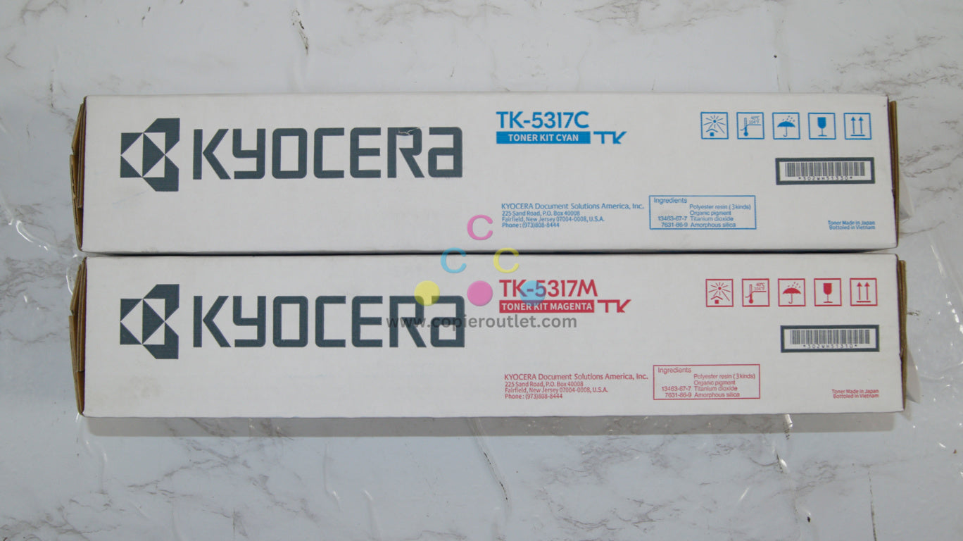 2 New OEM Kyocera TASKalfa 408ci,508ci TK-5317 Cyan & Magenta Toners