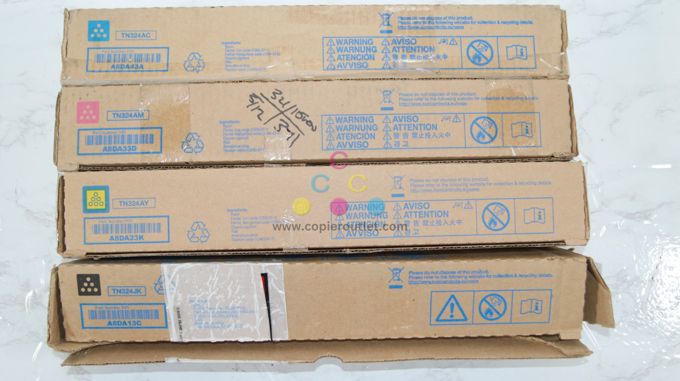 4 Cosmetic OEM Konica BH C258,C308,C368 TN324 AC,AM,AY,JK Toner Cartridges