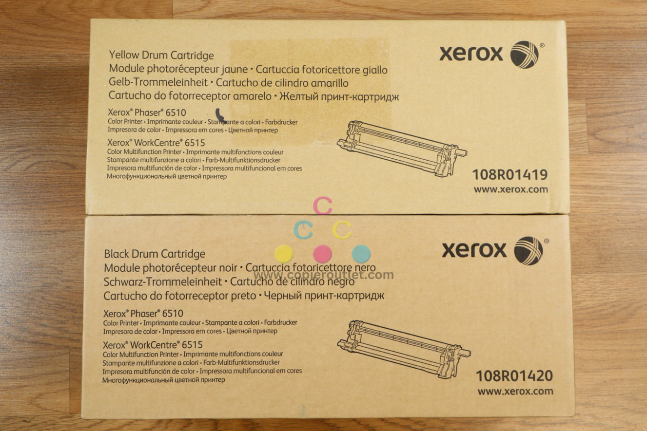 Genuine Xerox 108R01419-20 Yellow & Black Drum Carts Phaser 6510 WorkCentre 6515