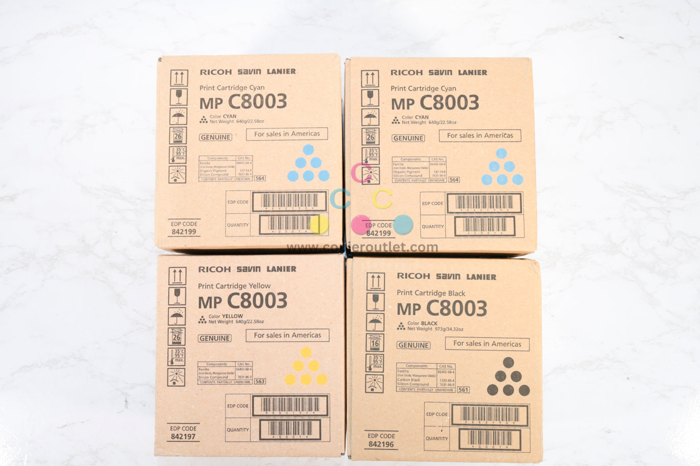 4 New OEM Ricoh IM C8003,C6500,C8000,C6503 CCYK Toners 842196,842197,842199