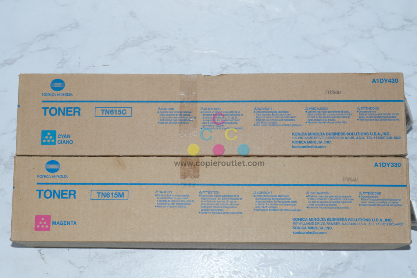 2 New OEM Konica Minolta Bizhub Press C8000, Cyan & Magenta Toners TN615C, TN615M