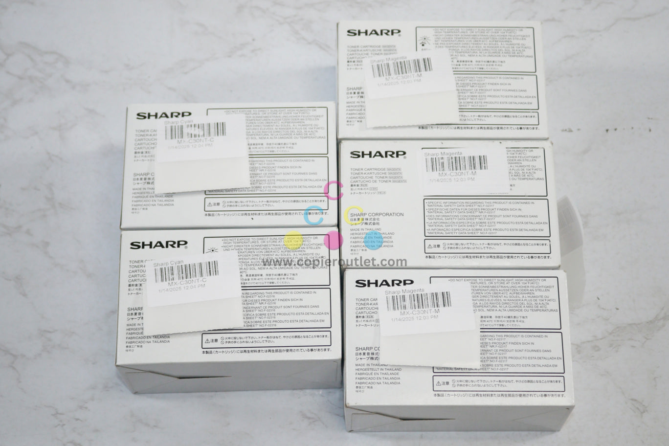 5 OEM Sharp MX-C300P,MX-303W,MX-304W CCMMM Toners MX-C30NT-C,MX-C30NT-M