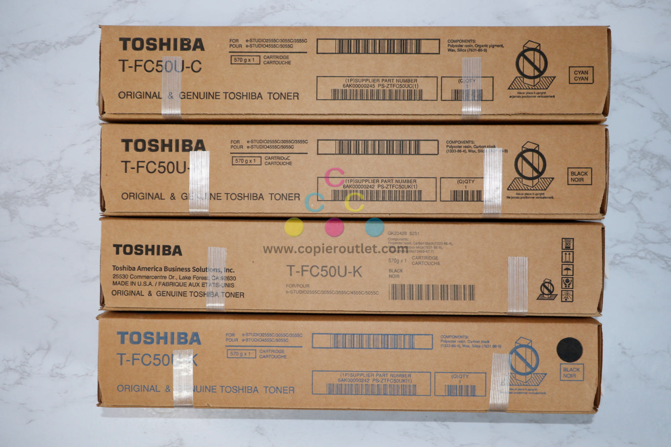 4 OEM Toshiba eSTUDIO2555C,3055C,3555C,4555C CKKK Toners T-FC50U-C,T-FC50U-K