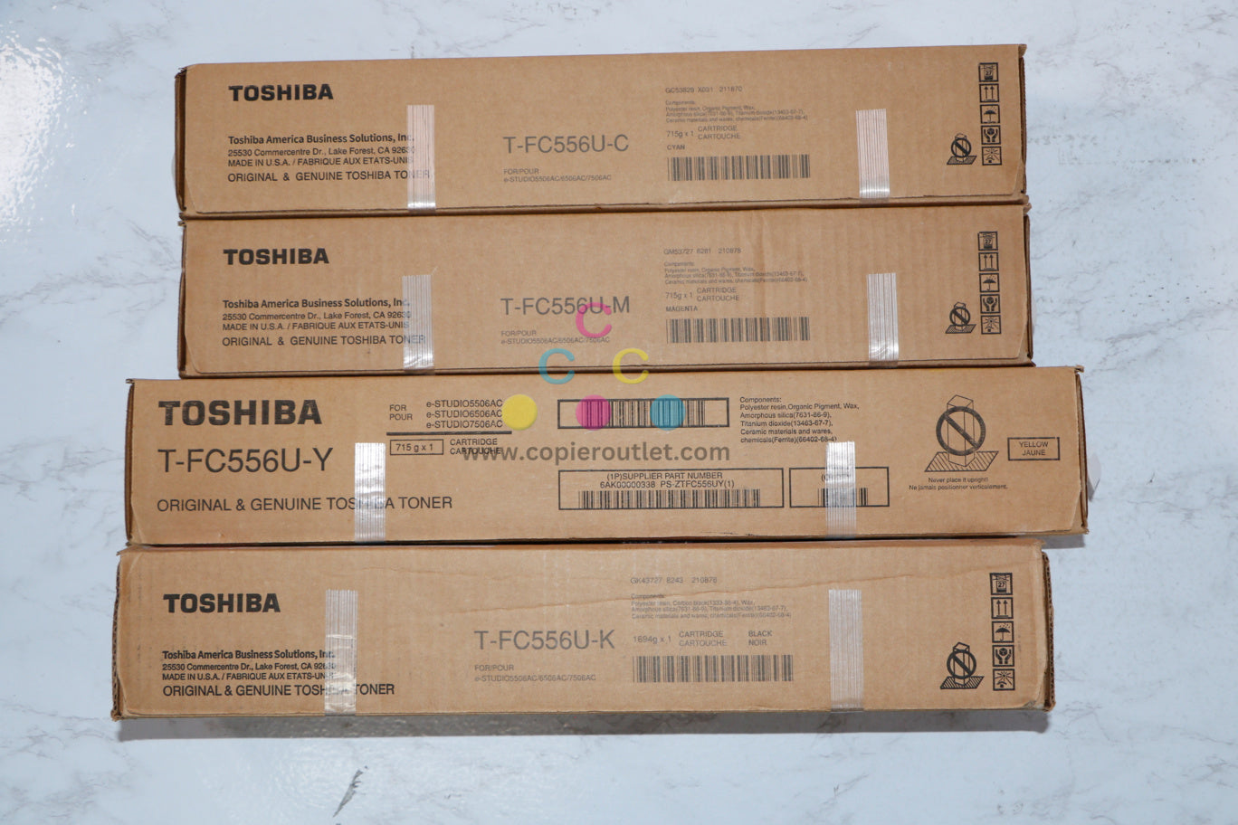 4 New OEM Toshiba eSTUDIO 5506AC,5508AC,6506AC,7506AC CMYK Toners T-FC556U